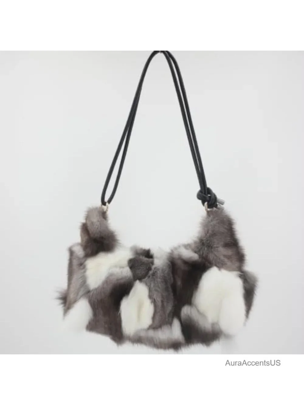 Genuine Fox Fur Hobo Bag Leather Strap Handcrafted Luxury Handbag